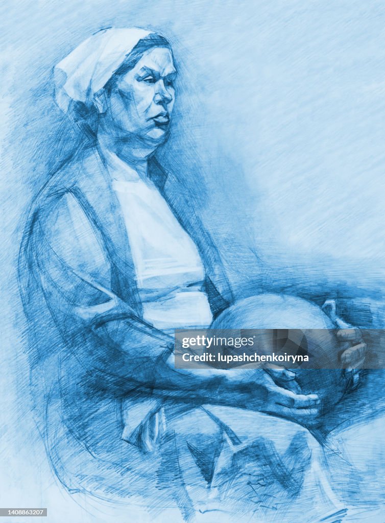 Ilustración Lápiz Dibujo Figura De Mujer En Un Chal Blanco En Su Cabeza Sobre Un Fondo De Lápiz Sombreado Papel Alegoría De Fatiga Obra De Arte Impresionismo Ilustración de stock - Getty Ilustración Lápiz Dibujo Figura De Mujer En Un Chal Blanco En Su Cabeza Sobre Un Fondo De Lápiz Sombreado Papel Alegoría De Fatiga Obra De Arte Impresionismo Ilustración de stock - Getty