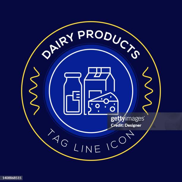 dairy products circle badge, modern logo vector icon design line style - creme eggs stock illustrations