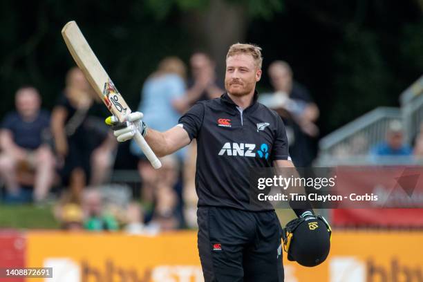 Dublin, Ireland July 15. Martin Guptill of New Zealand celebrates after reaching his century during the Ireland V New Zealand one day international...