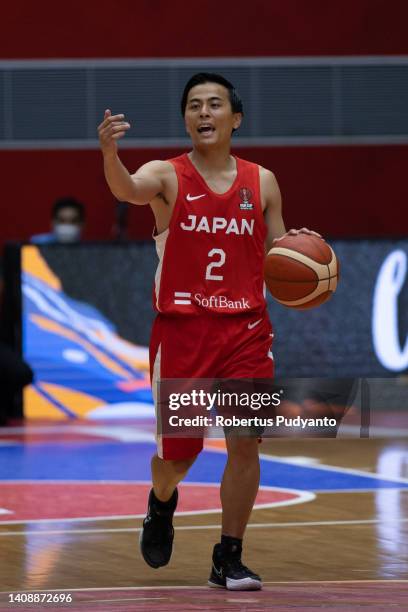 Yuki Togashi of Japan controls the ball during the FIBA Asia Cup Group C game between Syria and Japan at Istora Gelora Bung Karno on July 15, 2022 in...