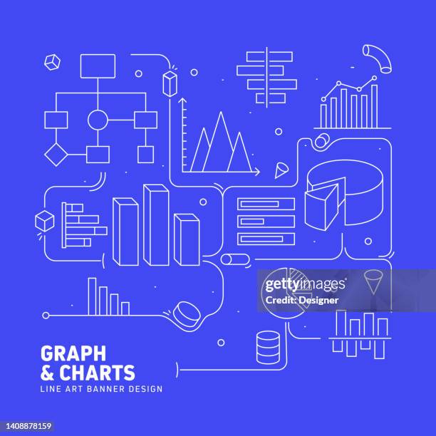 illustrations, cliparts, dessins animés et icônes de graphique et graphiques conception de bannière de style de ligne connexe pour la page web, le titre, la brochure, le rapport annuel et la couverture du livre - line graph