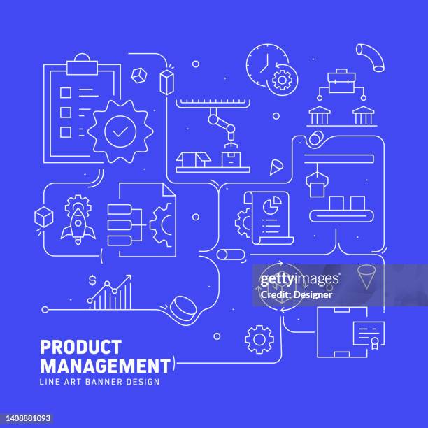 product management related line style banner design for web page, headline, brochure, annual report and book cover - outline stock illustrations stock illustrations