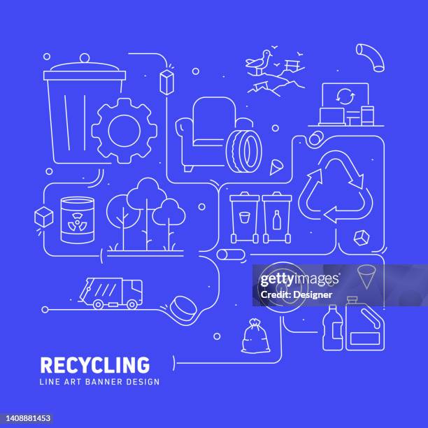 recycling related line style banner design für webseite, überschrift, broschüre, jahresbericht und buchcover - recycling stock-grafiken, -clipart, -cartoons und -symbole
