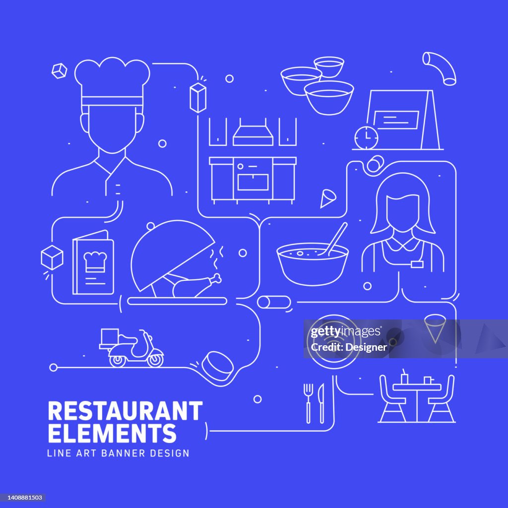 RESTAURANT Related Line Style Banner Design for Web Page, Headline, Brochure, Annual Report and Book Cover