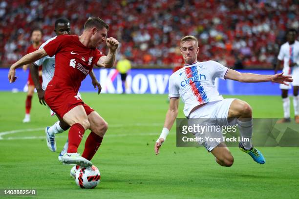 James Milner of Liverpool controls the ball against Killian Phillips of Crystal Palace during the first half of their preseason friendly at the...