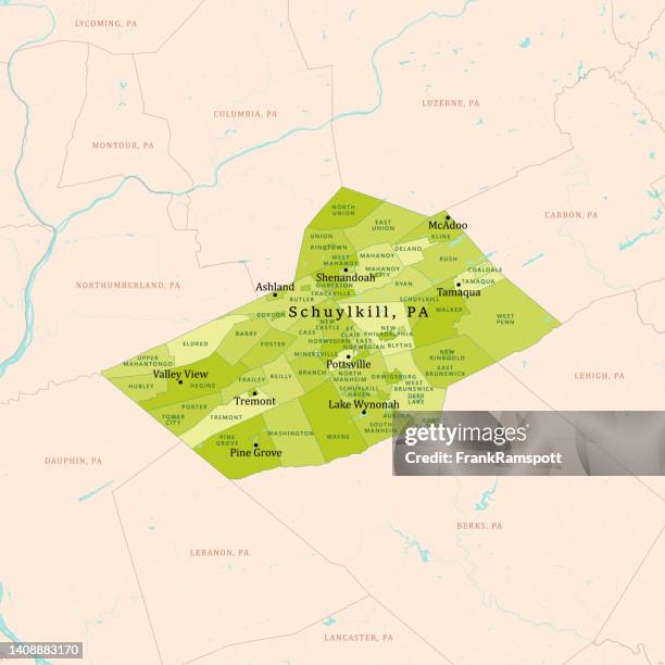 pa schuylkill county vector map green - shenandoah valley stock illustrations