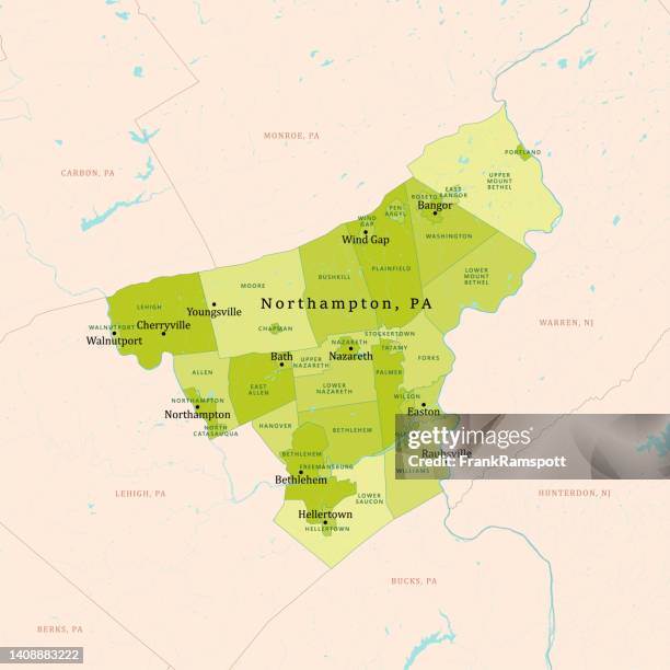 pa northampton county vector map green - bethlehem pennsylvania stock illustrations