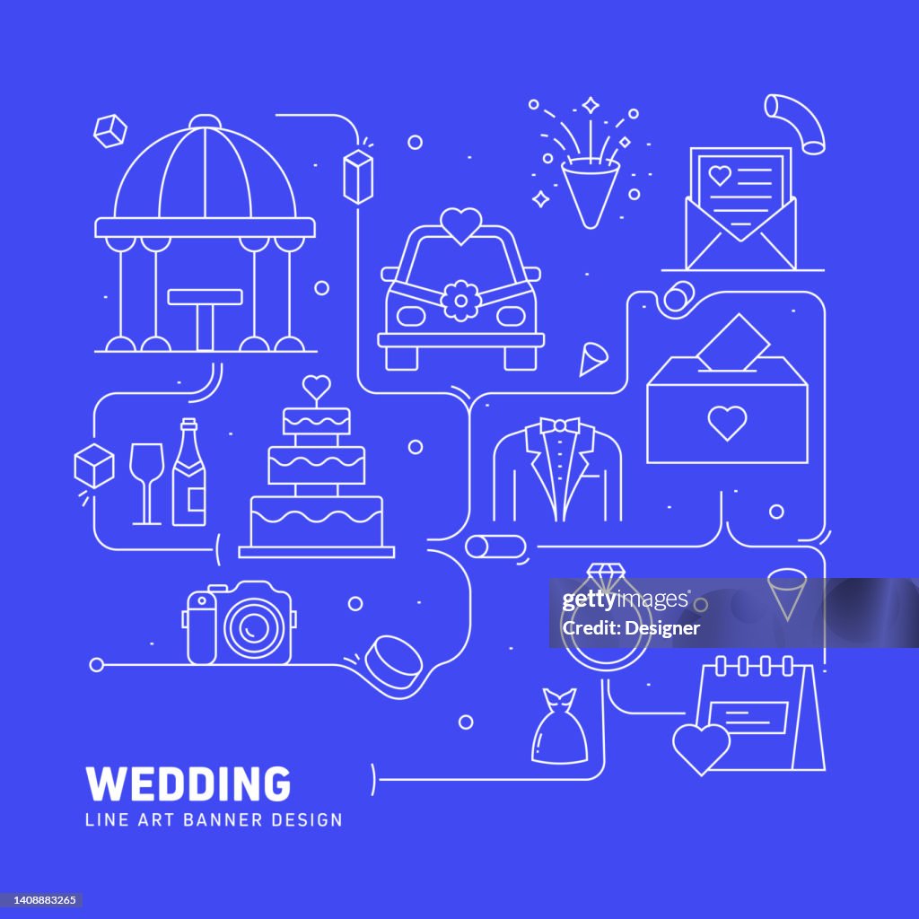 WEDDING Related Line Style Banner Design for Web Page, Headline, Brochure, Annual Report and Book Cover