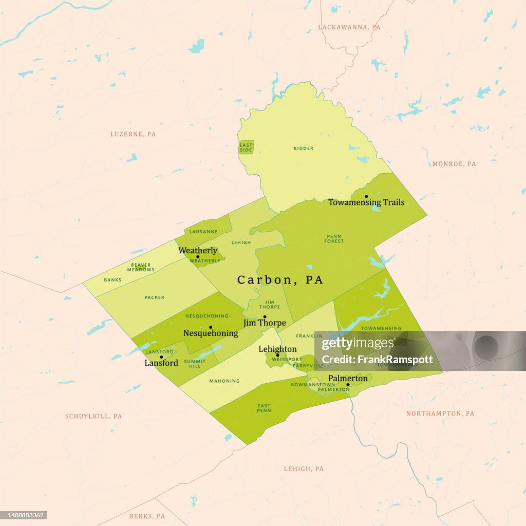 PA Carbon County Vector Map Green