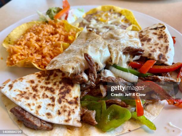 grilled steak quesadilla - mexican food plate stock pictures, royalty-free photos & images