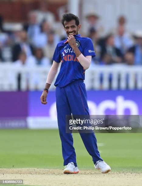 Yuzvendra Chahal of India looks on during the second ODI against England at Lord's Cricket Ground on July 14, 2022 in London, England.