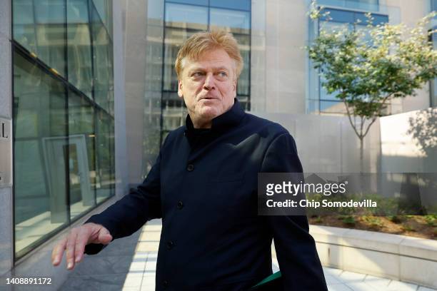 Former Overstock CEO Patrick Byrne arrives at the Thomas P. O'Neill Jr. House Office Building to be interviewed by the House select committee...