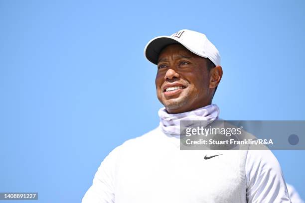 Tiger Woods of the United States smiles during Day Two of The 150th Open at St Andrews Old Course on July 15, 2022 in St Andrews, Scotland.