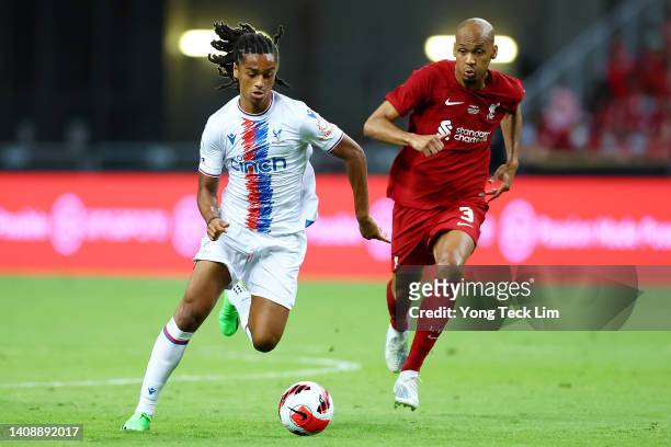 Jadan Raymond of Crystal Palace controls the ball against Fabinho of Liverpool during the second half of their preseason friendly at the National...