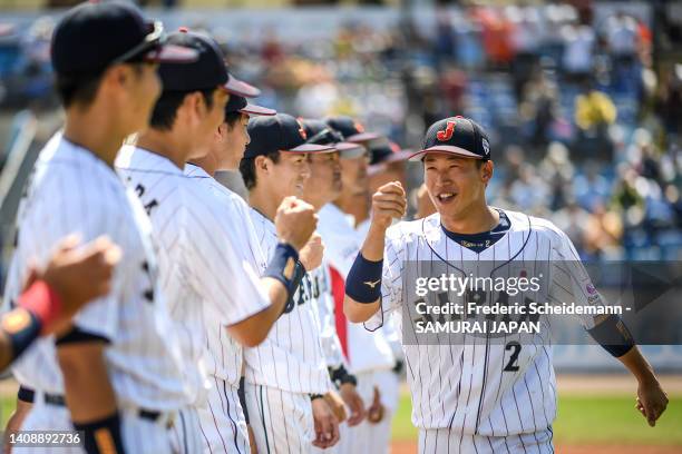 Rintaro Tsujimoto of Japan during the USA v Japan 3rd place game during the Honkbal Week Haarlem at the Pim Mulier Stadion on July 15, 2022 in...