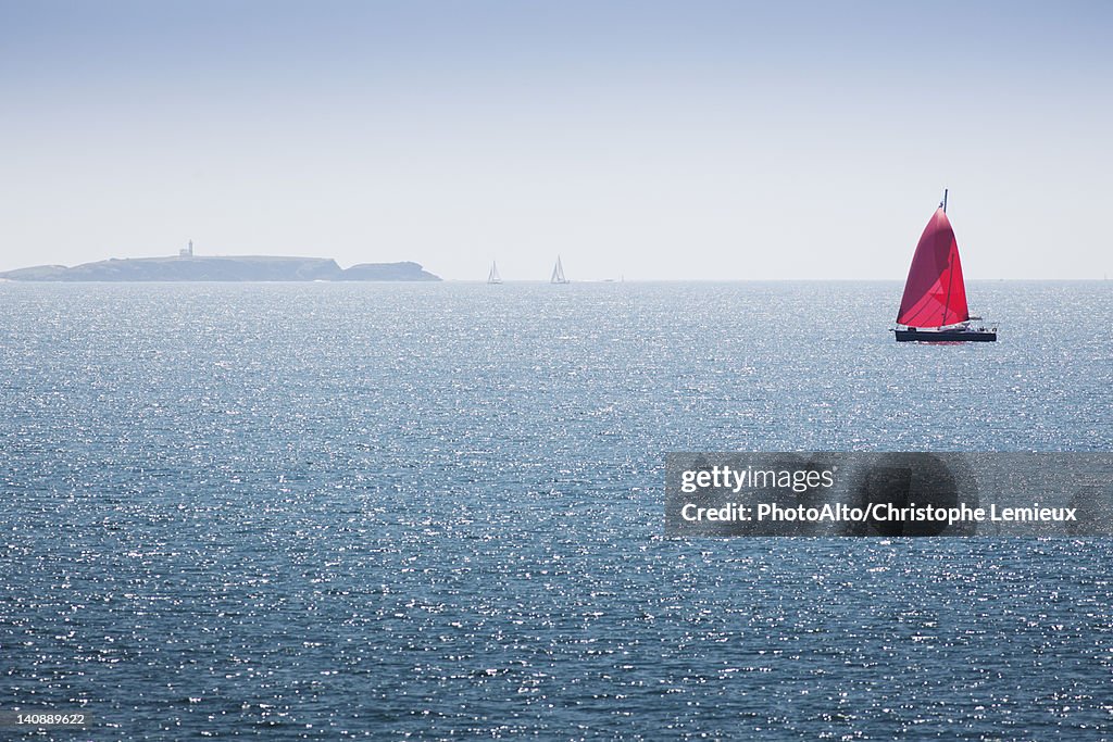 Sailboat off the coast of Belle-Ile-en-Mer, Morbihan, Brittany, France