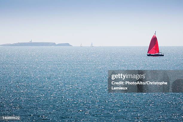 sailboat off the coast of belle-ile-en-mer, morbihan, brittany, france - golfe du morbihan stock pictures, royalty-free photos & images