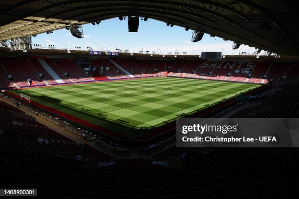 General view inside the stadium prior to the UEFA Women's Euro England 2022 group A match between Northern Ireland and England at St Mary's Stadium...