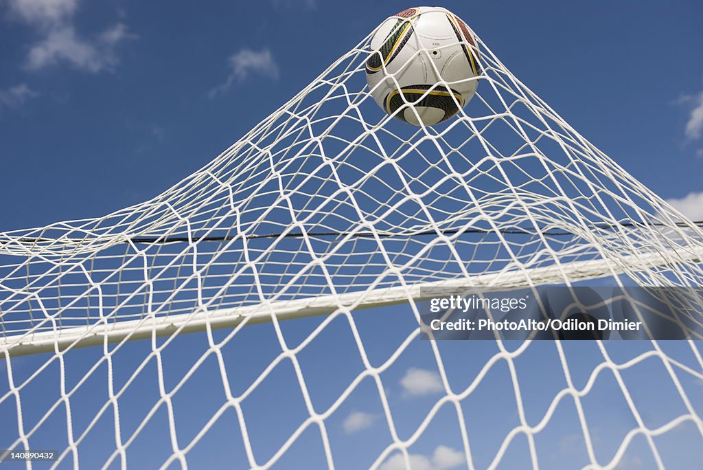 Soccer ball hitting net