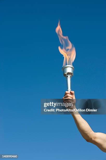 man's arm holding up torch - たいまつ ストックフォトと画像