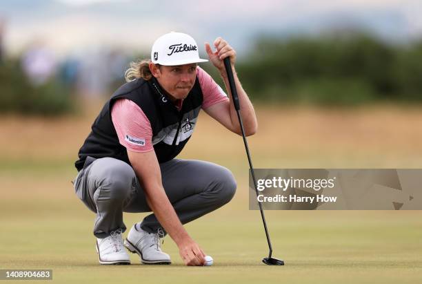 Cameron Smith of Australia lines up a putt during Day Two of The 150th Open at St Andrews Old Course on July 15, 2022 in St Andrews, Scotland.