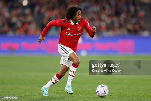 Tahith Chong of Manchester United runs with the ball during the Pre-Season friendly match between Melbourne Victory and Manchester United at...