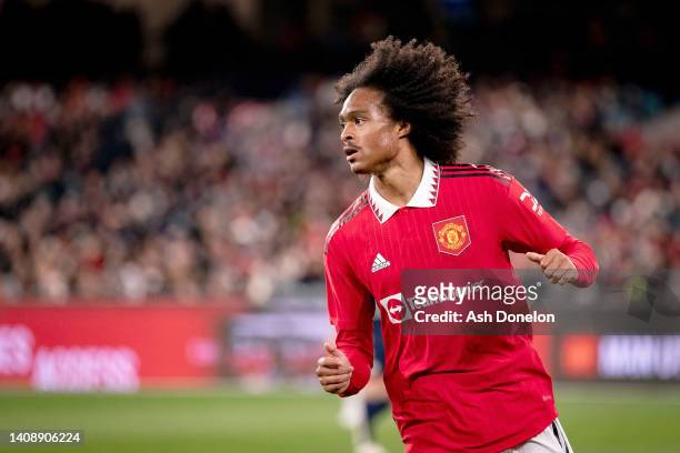 Tahith Chong of Manchester United in action during the pre-season friendly match between Melbourne Victory and Manchester United at Melbourne Cricket...