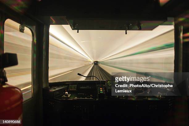 train moving through tunnel, viewed through window - paris metro stock pictures, royalty-free photos & images
