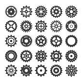 Set of different gear wheel. Isolated on white background. Black and white.