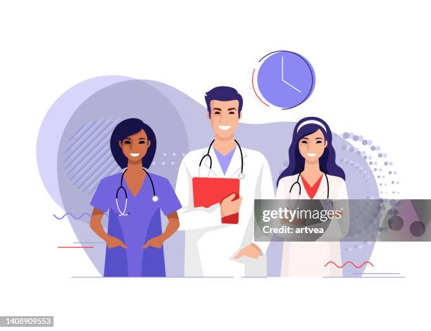 ilustraciones, imágenes clip art, dibujos animados e iconos de stock de el concepto del equipo médico - medico