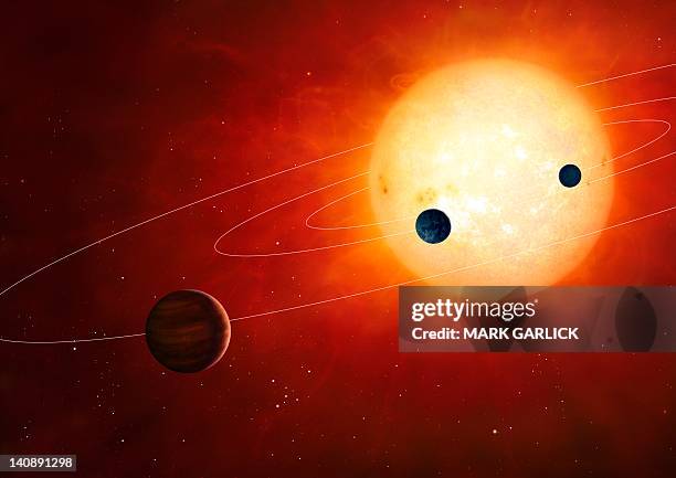 artwork of exoplanets around nearby star - nebula 幅插畫檔、美工圖案、卡通及圖標