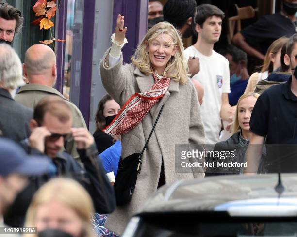 Cate Blanchett seen filming new AppleTV+ show, 'Disclaimer', directed by Alfonso Cuaron in Notting Hill on July 15, 2022 in London, England.