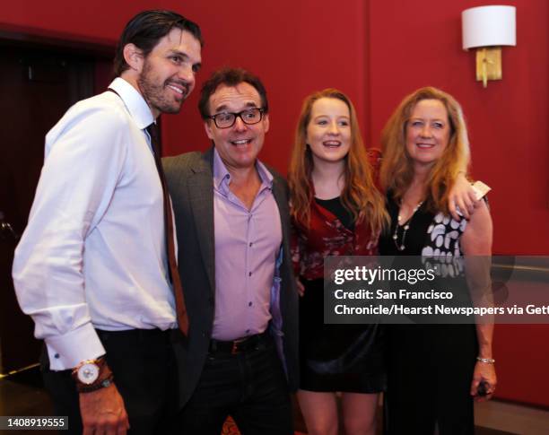 Barry Zito poses with Chris Columbus, his daughter Bella Columbus, and wife, Monica Columbus as celebrities arrived for the Painted Turtle and UCSF...