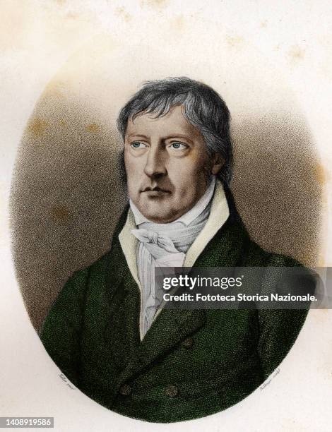 Portrait of the German philosopher Georg Wilhelm Friedrich Hegel theologian, academic and poet, on an engraving by FW Bollinger from a painting by...