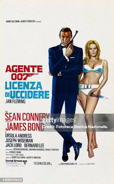 Movie poster for the film 'Agent 007 - License to Kill' the first of the series of the secret agent 007 adventures, written by Ian Lancaster Fleming...