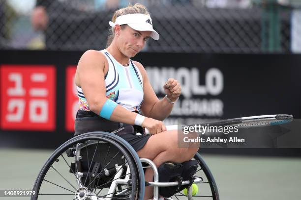 Lucy Shuker of Great Britain celebrates during her Semi Final match against Pauline Deroulede of France during Day Four of the British Open...