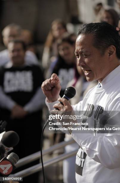 San Francisco Public Defender Jeff Adachi and several lawyers from his office, along with supportive attorneys, held a "Hands up, don't shoot"...