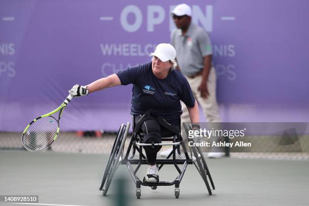 Helen Bond of Great Britain in action during the Women's Doubles final against Argentina's Maria Florencia Morano and Zhenzhen Zhu of China during...