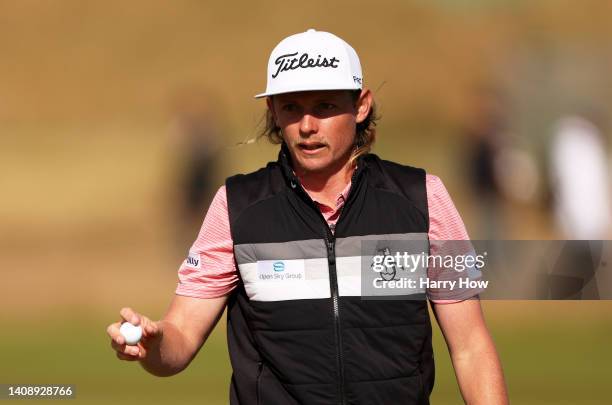 Cameron Smith of Australia acknowledges the crowd on the 15th green during Day Two of The 150th Open at St Andrews Old Course on July 15, 2022 in St...