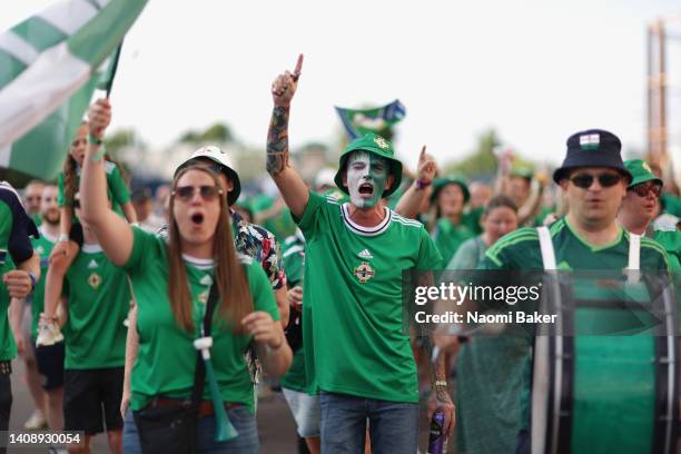 Northern Ireland fans show their support prior to the UEFA Women's Euro England 2022 group A match between Northern Ireland and England at St Mary's...