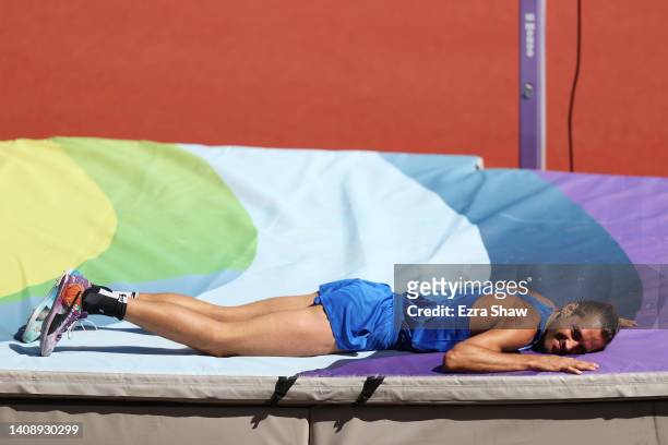 Gianmarco Tamberi of Team Italy reacts during the Men's High Jump qualification on day one of the World Athletics Championships Oregon22 at Hayward...