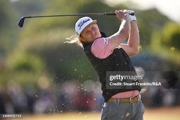 Cameron Smith of Australia tees off on the eighteenth hole during Day Two of The 150th Open at St Andrews Old Course on July 15, 2022 in St Andrews,...