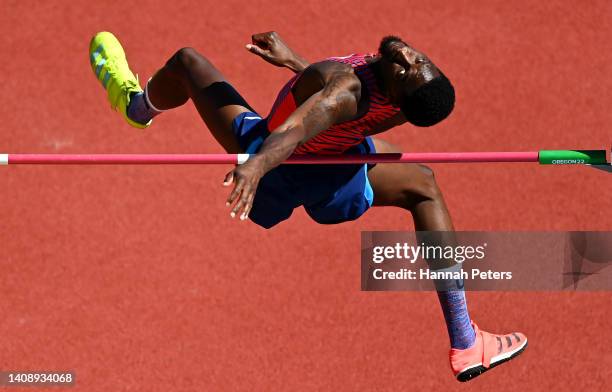 Shelby McEwen of Team United States competes the Men's High Jump qualification on day one of the World Athletics Championships Oregon22 at Hayward...