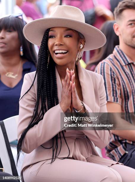 Brandy Norwood attends the Hollywood Walk of Fame Star Ceremony for Jenifer Lewis at Hollywood Walk of Fame on July 15, 2022 in Los Angeles,...