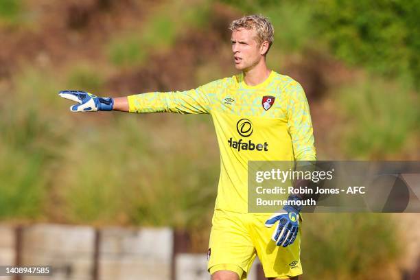 Jonas Lossl of Bournemouth during a training game between AFC Bournemouth and Sheffield Wednesday The Campus of Quinta do Lago Sports Complex on July...