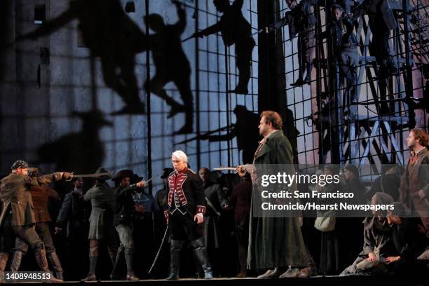 Dmitri Hvorostovsky, left, and Marco Berti perform in Il Trovatore on Tuesday, September 8, 2009. SF Opera opens its 2009 fall season with Verdi's...