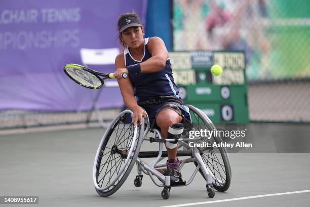 Maria Florencia Moreno of Argentina in actio during Day Four of the British Open Wheelchair Tennis Championships at the Nottingham Tennis Centre on...