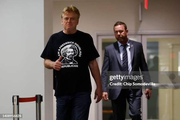 Former Overstock CEO Patrick Byrne returns from a quick break in his interview with the House select committee investigating the January 6 Capitol...