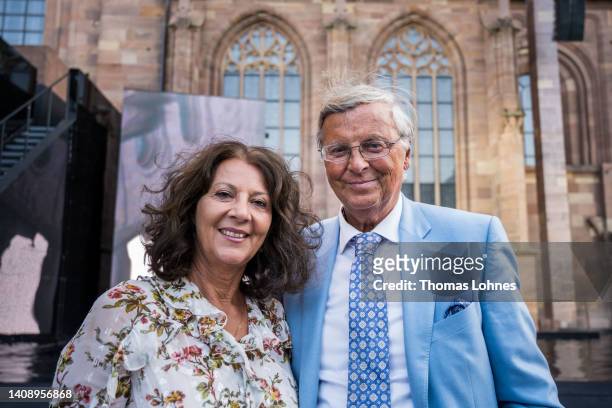 Wolfgang Bosbach and Sabine Bosbach attend the premiere of "Hildensaga. Ein Königinnendrama" as part of the Nibelungen Festival at Wormser Dom on...
