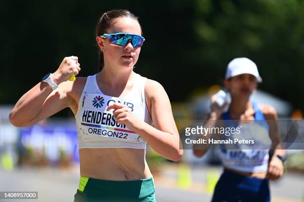Rebecca Henderson of Team Australia competes in the Women's 20 Kilometres Race Walk Final on day one of the World Athletics Championships Oregon22 at...